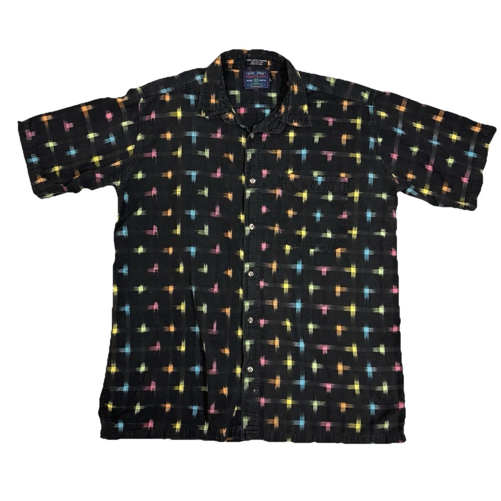 VINTAGE Members‎ Only 90's Neon Black Short Sleeve Button Up Men's Sz L Y2K